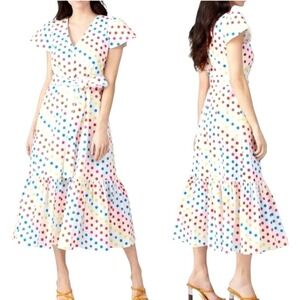 Color Me‎ Courtney Dress Women 4 White Dipping Dot Polka Dot Minnie Midi Boho